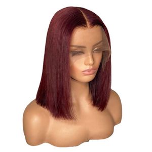 Perruque Bob Lace Front Wig 100% naturelle malaisienne, cheveux vierges bordeaux 99j, 13x4, lisse et soyeux, 10-18 pouces, densité 130%, 150%, 180%
