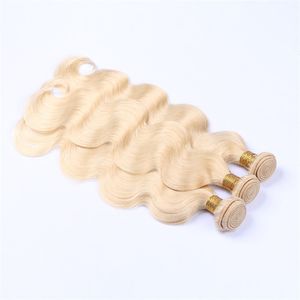 Cheveux vierges malaisiens Vague de corps Blonde Couleur de la lumière 613 # Extensions de cheveux humains 10-30 pouces Double Trames Blonde 3 Bundles