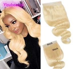 Cheveux vierges malaisiens vague de corps six par six fermetures supérieures 66 fermeture à lacets cheveux humains 613 couleur blonde 1226nch3448740