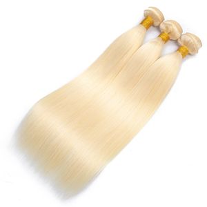 Paquetes de cabello virgen de Malasia, 3 unidades/lote, recto sedoso, 613 Rubio, Color claro, tramas dobles, cabello humano Rubio 613 #