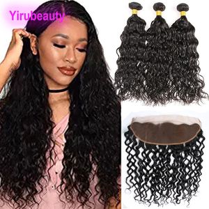 Bundles de cheveux vierges malaisiens avec 13X4 dentelle frontale 4 pièces/lot vague d'eau cheveux bouclés faisceaux frontaux