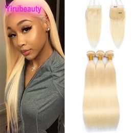 Maleisische Virgin Hair Bundels Met Zes Bij Zes Vetersluiting Straight Blonde 613 # Human Hair Extensions Met 6X6 vetersluitingen