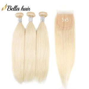 613 100% tissage de cheveux humains vierges avec fermeture en dentelle transparente 5x5 blonde extensions de cheveux raides vague de corps 11A qualité 4pcs / lot