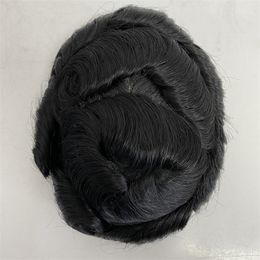 Postizos de cabello humano de la Virgen de Malasia 8x10 # 1 Jet Black Color 32mm Wave Hollywood Mono Toupee Front Lace Unit para hombres