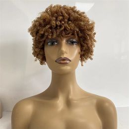 Reemplazo de cabello humano virgen de Malasia 15 mm Curl Blonde Color 27 # Peluca de piel de PU completa para mujer negra