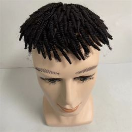 Remplacement de cheveux humains vierges malaisiens # 1b tresses Afro Heliciform Curl 8x10 toupet en dentelle suisse complète pour hommes noirs