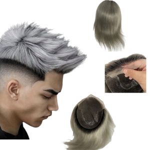 Systèmes de cheveux humains vierges malaisiens raides Ombre gris argenté, toupet de cheveux masculins T1bGrey 8x10 Q6, unité de dentelle avant pour homme blanc