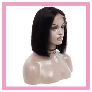 Malaysian Virgin Lace Front Wig Remy Human Human Straight Medle Part Bob Wigs Couleur naturelle OnePrettygirl
