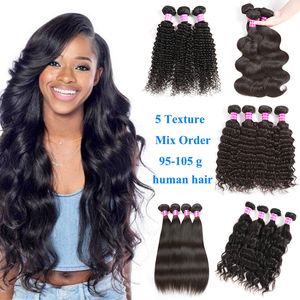 Maleisisch nat en opzichtig Haar Weave 6 Bundels Braziliaanse Virgin Haar Body Wave Rechte Peruaanse Diepe Water Kinky Krullend Human Hair Extensions