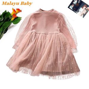 Malayu bébé filles robe printemps automne mode enfant dentelle maille à manches longues princesse robes mignon enfants fête Costume 2-6 ans Q0716