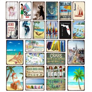 Maldives Summer Beach Art Peinture Règles de la maison Plaques décoratives en étain Plaque murale Plaque en métal Vintage Pub Art Décoration Décoration d'intérieur Signes personnalisés en plein air en métal 30X20 W01