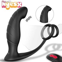 Enchufe anal masculino Vibrador de masaje de próstata con anillo de bloqueo de semen Control remoto inalámbrico Butt Plug Juguetes sexuales para hombres Masturbador gay L230518