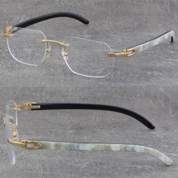 Mannelijke en Vrouwelijke Frames Echte Natuurlijke Originele Witte Binnenkant Zwart Buffalo Hoorn Frame Man Vrouw Optische Houten Brillen 18K Gouden Frame Bril Randloze Eyewear Hot