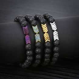 Mannelijke en vrouwelijke vulkanische steen 8 mm lava rock kralen pijl armband etherische olie verspreide kralen mannen en vrouwen armband