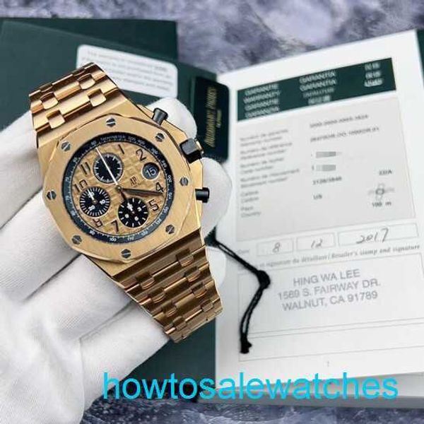 Masculino AP Wall Watch Royal Oak Offshore Series 26470or Gold Shell Gold Band Cronograph Mens Watch 18K Rose Gold Material 42 mm