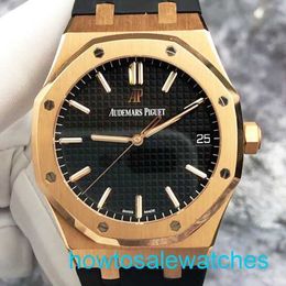 Mâle AP Wrist Watch Royal Oak Series 15500or Du cadran noir avec bracelet en caoutchouc HETTRER 18K ROSE GO
