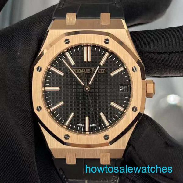 WRIGE MALE AP Watch Royal Oak Series 15510OR.OO.D002CR.02 ROSE GOLD BLACK FACE MENS MASSE LOISSE