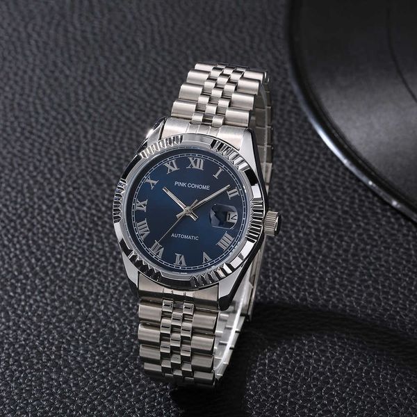 Homme Montre Automatique Cadran Bleu Visage Bracelet En Acier Montre-Bracelet Homme D'affaires Étanche Marque Mécanique Horloge Mécanisme Q0902