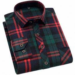 Mâle Automne Nouvelle Bande Casual Hommes Flanelle Plaid Chemise Top Marque Hommes Slim Busin Bureau À Carreaux Lg Manches Chemises Vêtements 98jY #