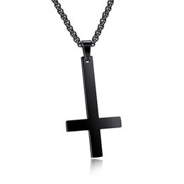 Collier pendentif croix inversée de saint-pierre noir pour hommes, ras du cou en acier inoxydable, Crux de Sanctus Petrus, bijoux pour hommes