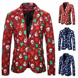 Blazer masculin Noël Bonhomme de neige imprimé Blazers pour hommes Printemps Automne Mince Costume Homme Vêtements de scène pour chanteurs o0wa #