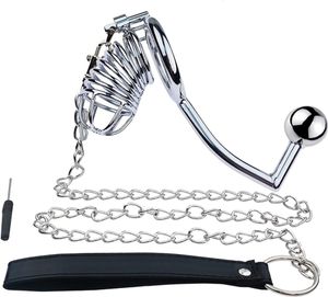 Cage de chasteté masculine avec des dispositifs de chasteté à crochet anal et à corde Pénis de verrouillage du périphérique ergonomique pour hommes, couple Bondage SM Sex Toys (45 mm / 1,77 pouce)