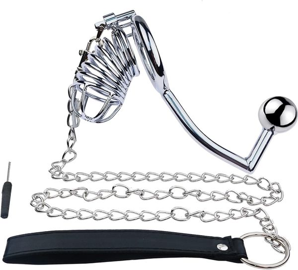 Cage de chasteté masculine avec des dispositifs de chasteté à crochet anal et à corde Pénis de verrouillage du périphérique ergonomique pour les hommes, couple Bondage SM Sex Toys (50 mm / 1,97 pouce)