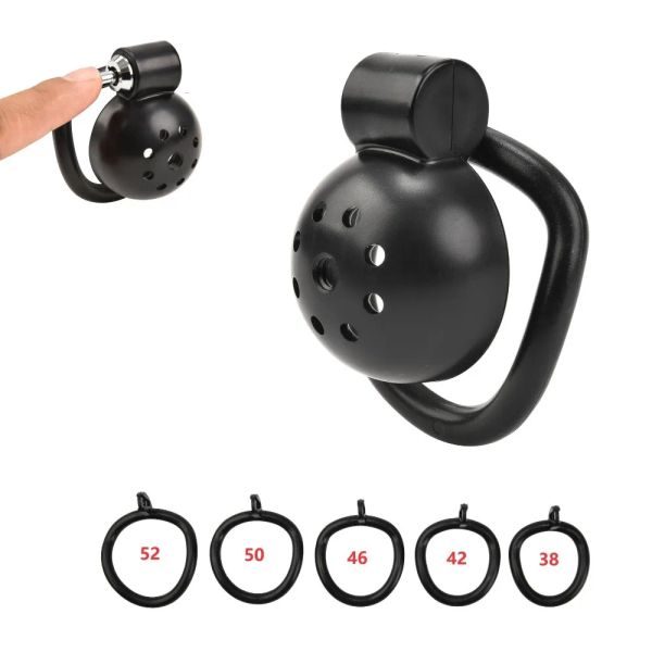 Dispositif de chasteté masculine cliquez / verrouiller la bite cage rose noir avec une bague de pénis de taille 5