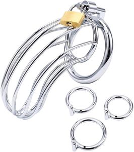 Cage de chasteté masculine avec 3 tailles d'anneaux, cage verrouillée en métal argenté de qualité supérieure, jouet sexuel adulte pour homme, serrure et 3 clés incluses