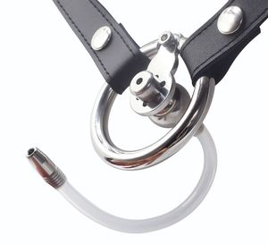 Dispositifs de chasteté masculine Cage à bite avec ceinture de harnais en PU Anneaux de pénis en acier inoxydable Jouets sexuels BDSM en métal