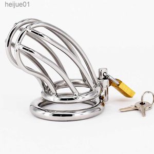 Dispositifs de chasteté masculine Cage à bite en acier inoxydable pour hommes Ceinture de chasteté en métal Anneau de pénis Sex Toys Cock Lock Bondage Produits pour adultes L230518