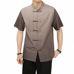 Chemise à manches courtes de style chinois pour hommes, avec fesses et couleurs assorties, grande taille, hauts amples décontractés, r40j #