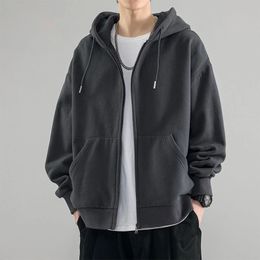 Sweat-shirt à capuche pour homme, vêtement solide, noir, fermeture éclair complète, Vintage, prix bas, ample, S240226, automne Y2k