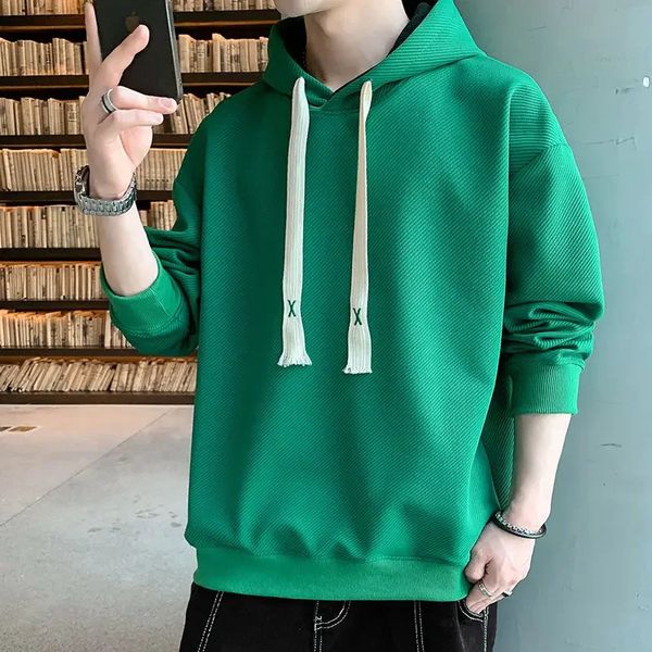 Vêtements masculins solide sans sweat à capuche pour hommes blanc ample Sweat à capuche Harajuku mode couleur Pastel Streetwear S 240104