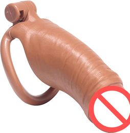 Mannelijke pik kooi kuisheid apparaat lichtgewicht hars ergonomische verisimilitude dildo met 4 verschillende maten penis ring volwassen seksspeelgoed voor mannelijke penisoefening (m)