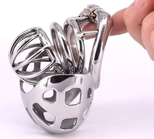 Jaula para pene masculino, anillo para pene de arco de acero inoxidable, dispositivos metálicos con cerraduras sigilosas, ataduras de Bondage para escroto, juguetes sexuales 3724695