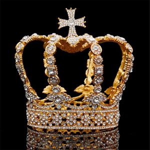 Couronne de croix masculine baroque couronne de mariage de mariée Royal King Tiara robe de mariée accessoires de performance de fête d'anniversaire Diadem S9263070