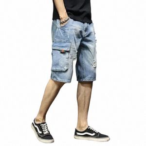 Short en denim pour hommes avec poches Pantalon en jean court pour hommes Longueur au genou Lg Demi-déchiré Streetwear Bleu Harajuku Jorts Tendance 2024 XL 77Eq #