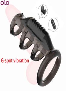 Mannelijke ejaculatie Vertraging Cock Massager Sleeve Penis Vibrerende Ring Strap Dildo g Spot Stimulator Vibrator Lulvergroting Extender 1274223