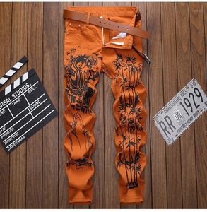 Mannelijke Elastische Broeken Heren Mode Casual Chinese Inkt Wassen Painting Gedrukt Jeans Tiger Slim Fit Stretch Denim Pants