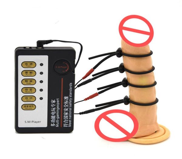 Mâle électro choc 4pcs Électrique Shock Pinis Anneaux Amélioration des extensions du pénis électro