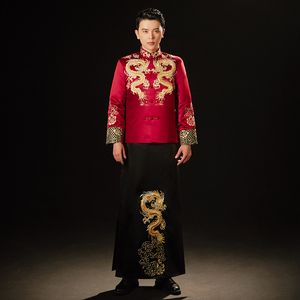 Vêtements ethniques masculins cheongsam costume de style chinois la veste de robe de marié brodé dragon longue robe robe de mariée traditionnelle pour hommes