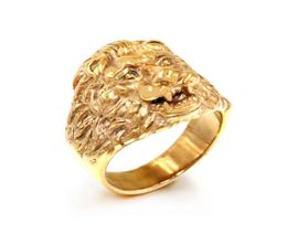 Male Fashion High Quality Animal Stone Ring Men039S Lion Anneaux en acier inoxydable Rock Punk Anneaux Men Lion039S Head Gold Jewelr6607613