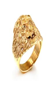 Mannelijke mode hoogwaardige dierenstone ring Men039s leeuw ringen roestvrijstalen rots punk ringen mannen lion039s hoofd gouden juwelier1436367