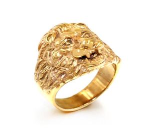 Male Fashion High Quality Animal Stone Ring Men039S Lion Anneaux en acier inoxydable Rock Punk Anneaux Men Lion039S Head Gold Jewelr3364675