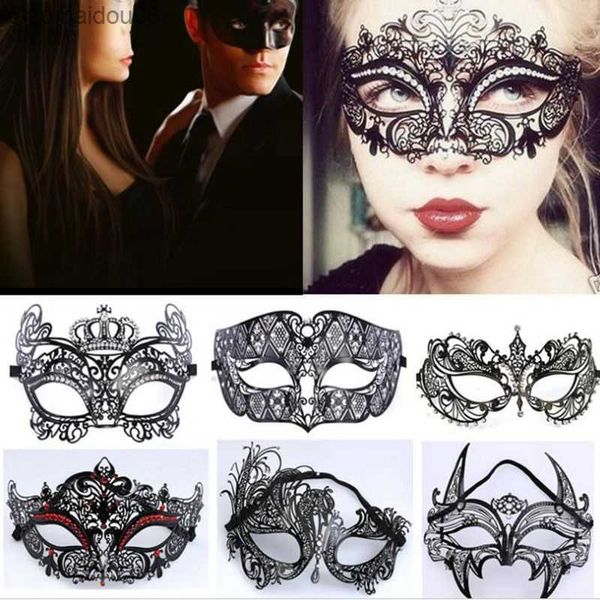 Hombre Mujer Phantom Gold Skull Venetian Metal Costume Masquerade Party Mask Laser Cut Halloween Prom Cosplay Wedding Ball Máscaras L230704