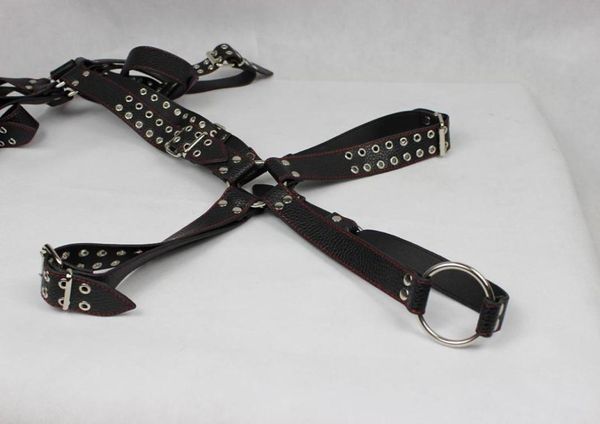 Harnais complet pour hommes avec anneaux de pénis, corps d'esclave en cuir, fétiche SM Bondage systémique, Set9738249