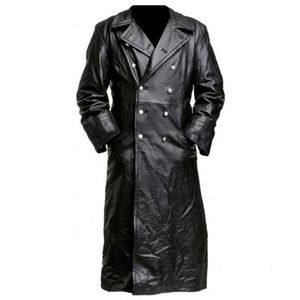 Homme dieu de la mode tempérament de jeu dominateur couleur unie Trench Coat Style coupe cintrée en cuir longue veste pour hommes W246