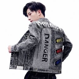 Mâle Jean Manteaux Automne Veste en jean pour hommes Butt avec vêtements imprimés Grande taille Y2k Hiver Oversize G Vêtements populaires coréens Lxury f677 #