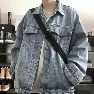 Mâle Jean Manteaux Outwear Manches Larges Veste En Jean Pour Hommes Vintage Gris Pardessus Épaules Corée Lavé Vêtements De Sortie D'hiver 2023 Lâche 240119